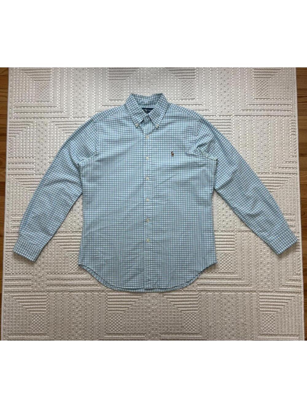 90's Ralph Lauren Blue Gingham Button-Down Long Sleeve Shirt